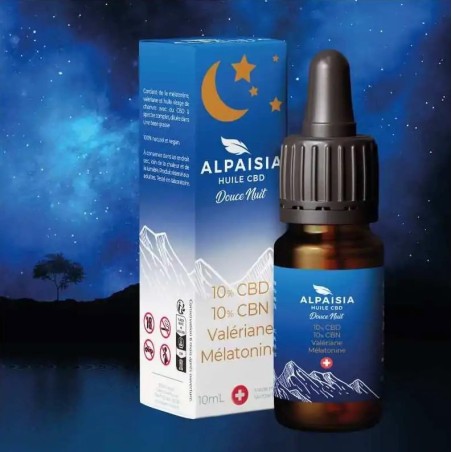 Huile de CBD Alpaisia Douce Nuit CBD 10%, CBN 10%, Valériane et Mélatonine